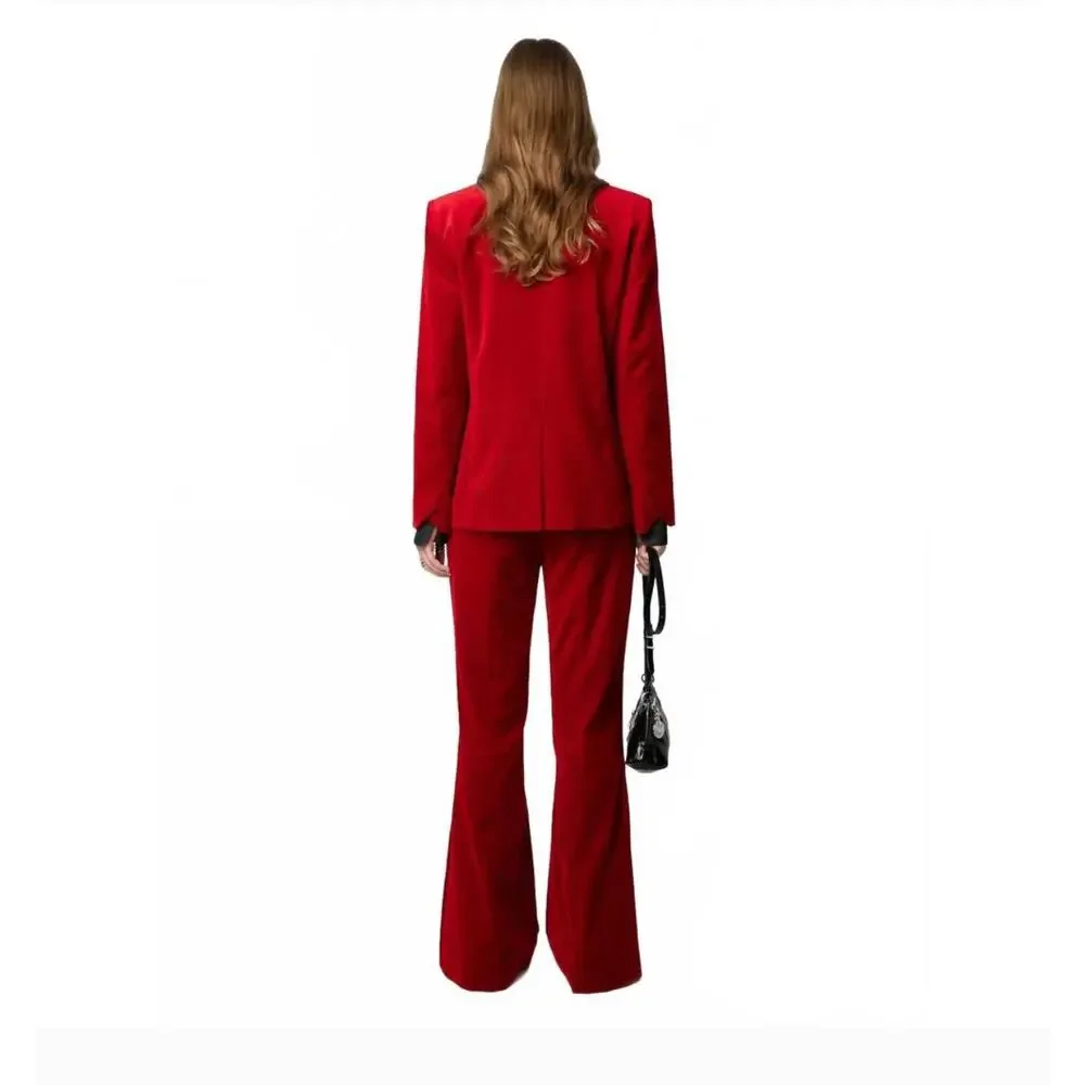 Zadig & Voltaire Vero Red Velvet Blazer Jacket 8 US 38 FR Academia Old Money